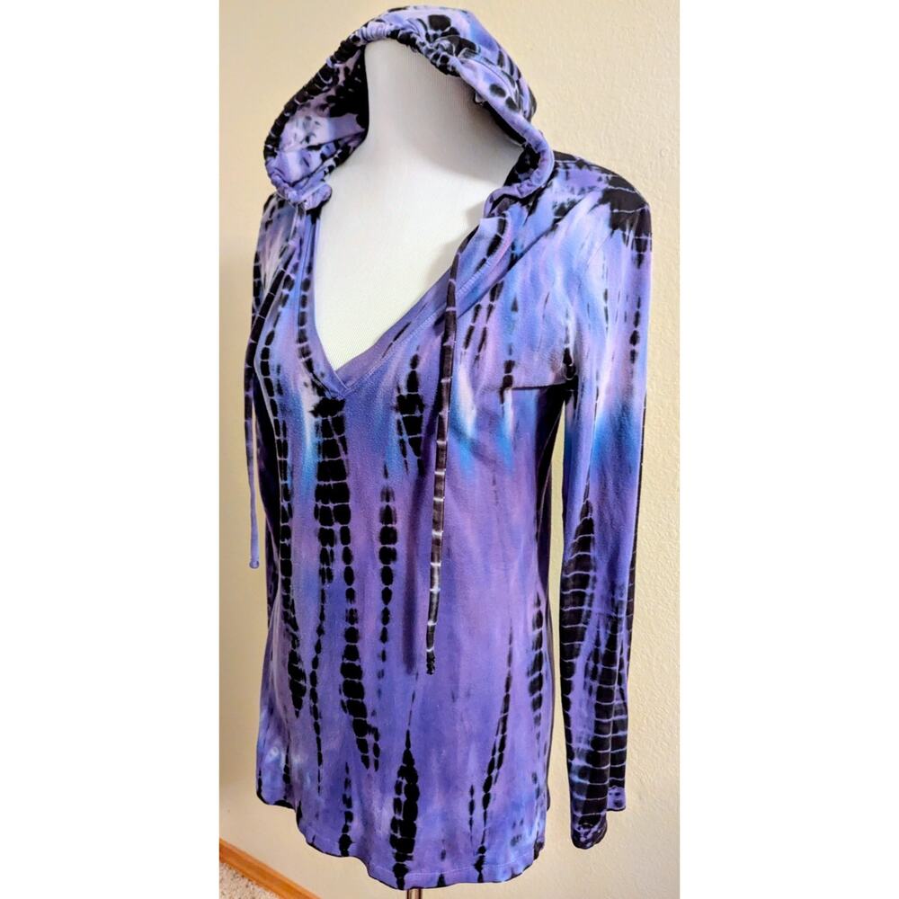 Balance Collection Women's Size Large Purple Tie Dye Hooded Long Sleeve Top Boho - Picture 2 of 2